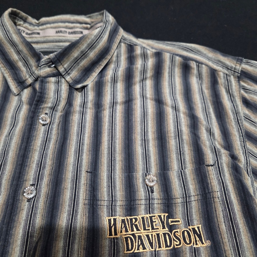 Harley Davidson Mens Striped Long Sleeve Button Up Shirt Embroidered Logo